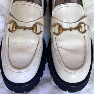 White Gucci Harald loafer. 38 1/2. Slightly worn.